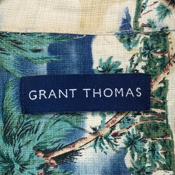 Grant Thomas Other - Grant Thomas Mens Silk Hawaiian Shirt Tropical Palm Tree Beach Scene XXL